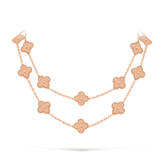Van Cleef & Arpels, Vintage Alhambra long necklace, 20 motifs, textured 18K rose gold