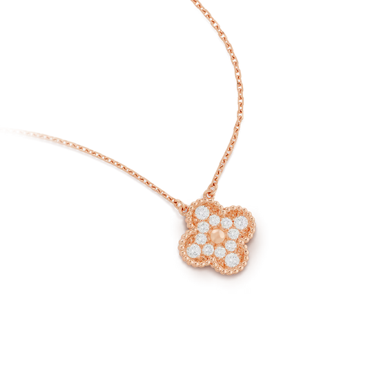 Van Cleef & Arpels, Vintage Alhambra pendant, 18K rose gold, round diamonds
