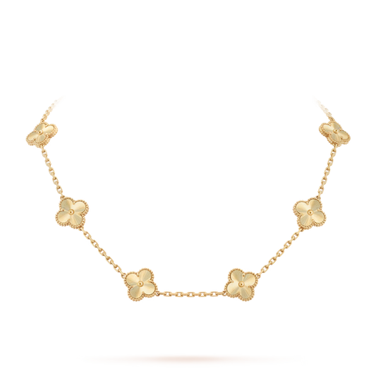 Van Cleef & Arpels, Vintage Alhambra necklace, 10 motifs, guilloché 18K yellow gold