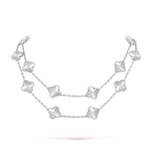 Van Cleef & Arpels, Vintage Alhambra necklace, 20 motifs, guilloché rhodium plated 18K white gold.