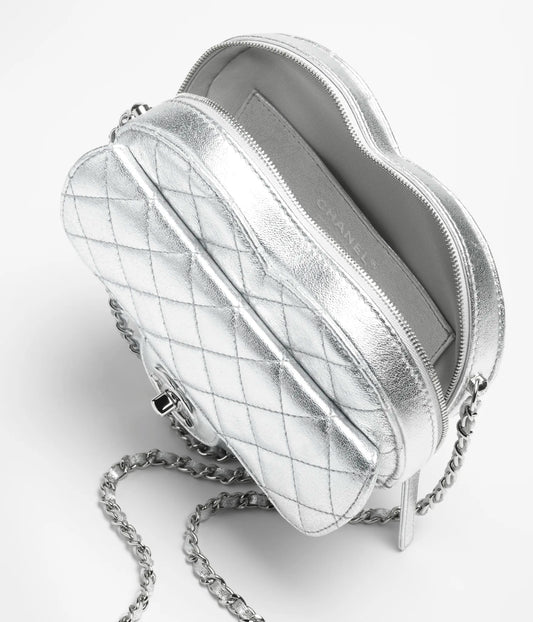 Chanel Heart Bag Metallic Lambskin & Silver Metal - Silvery