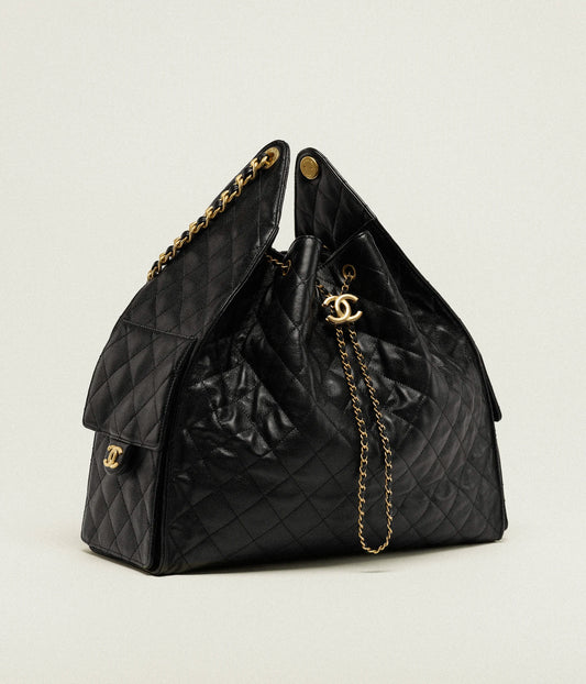 Chanel 25 Large Handbag Grained Calfskin & Gold-Tone Metal - Black