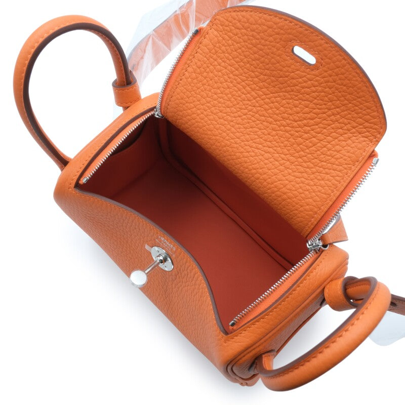 Hermès Orange Clemence Mini Lindy 20 Palladium Hardware