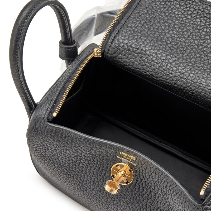 Hermès Black Clemence Mini Lindy 20 Gold Hardware