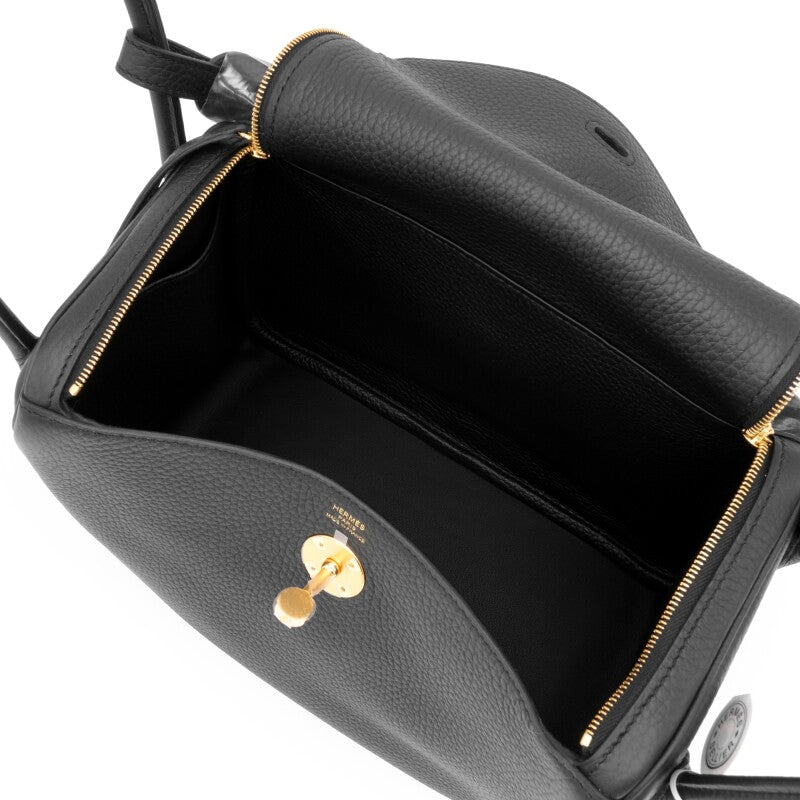 Hermès Black Clemence Lindy 26 Gold Hardware