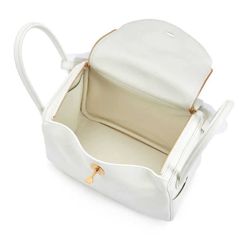 Hermès White Evercolor Lindy 26 Gold Hardware
