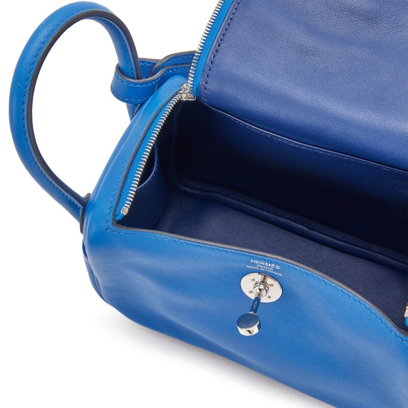 Hermès Bleu France Verso Swift Mini Lindy 20 Palladium Hardware