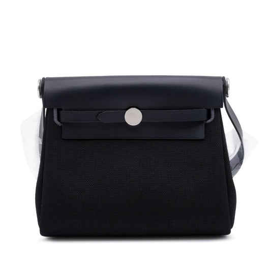 Hermès Bleu indigo Vache Hunter and Black Toile Mini Herbag Zip 20 Palladium Hardware