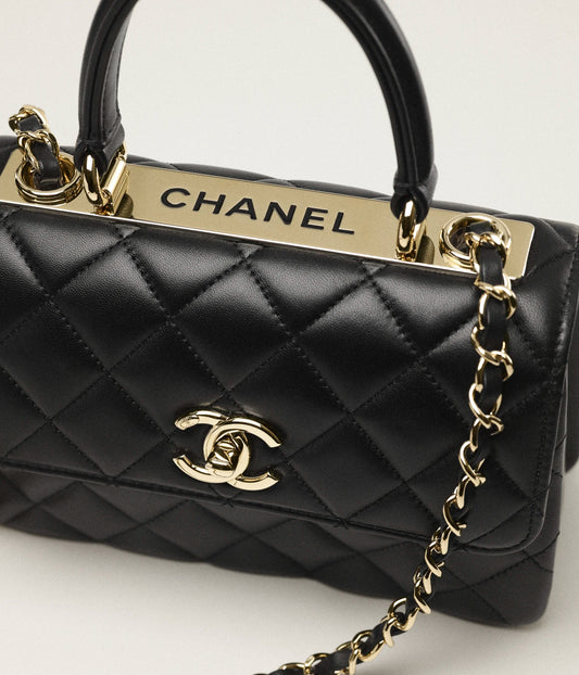 Chanel Flap Bag With Top Handle Lambskin - Black