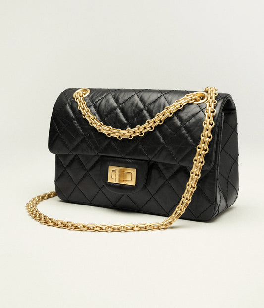 Chanel Mini 2.55 Handbag Aged Calfskin & Gold-Tone Metal Black