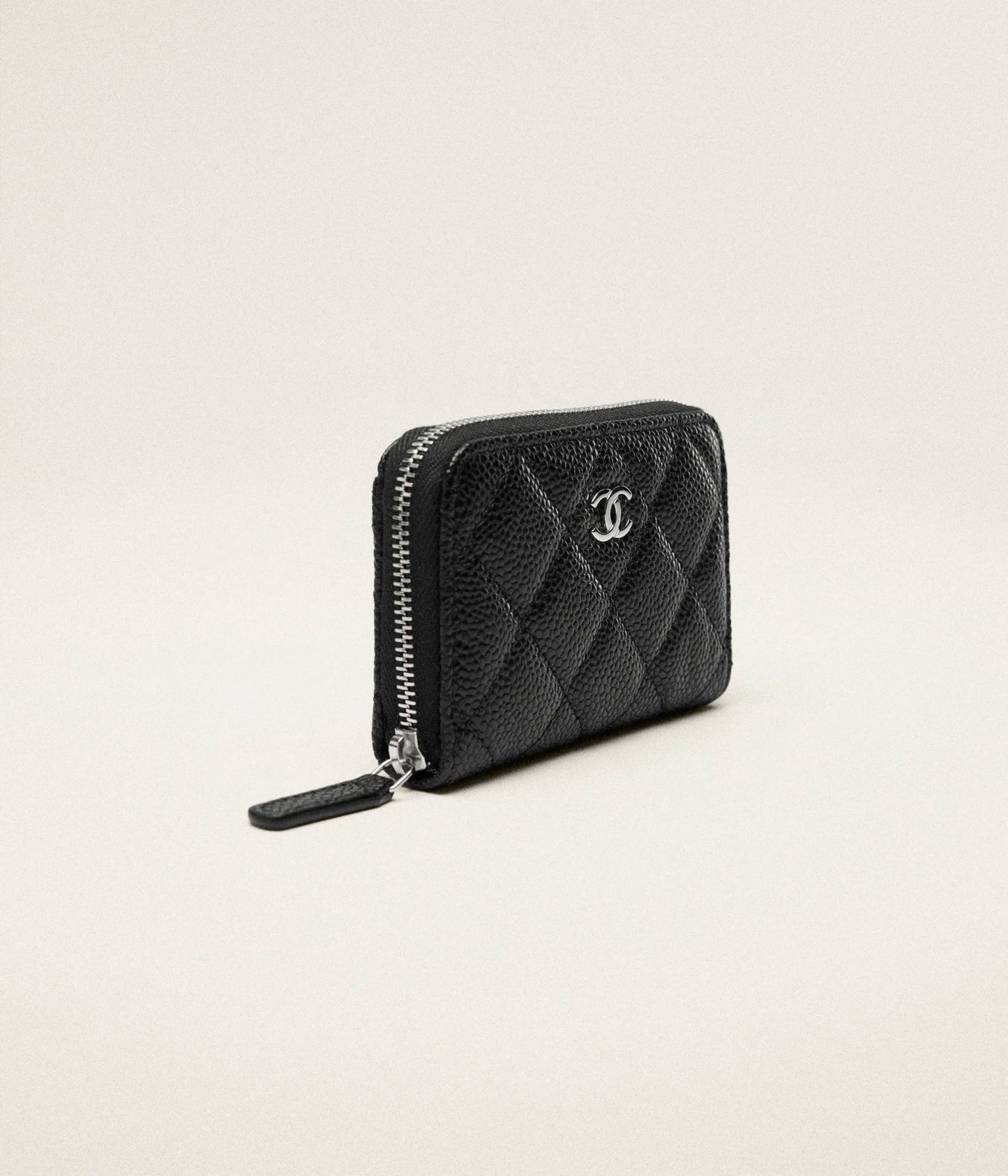 Chanel Classic Zipped Coin Purse Grained Calfskin & Silver Metal - Black