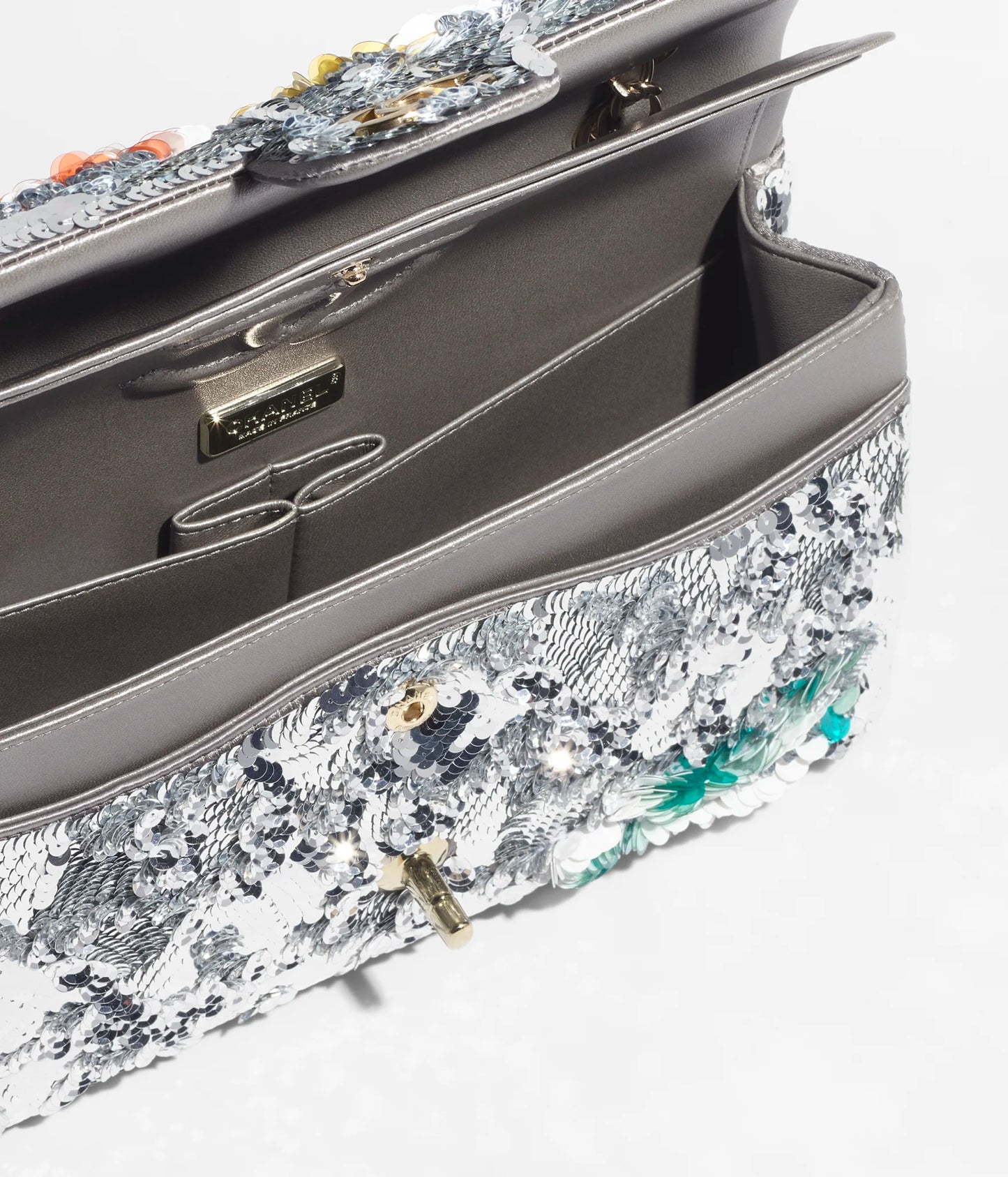 Classic 11.12 Handbag Embroidered Satin, Sequins, Glass Pearls & Silver-Tone Metal Silver & Multicolour