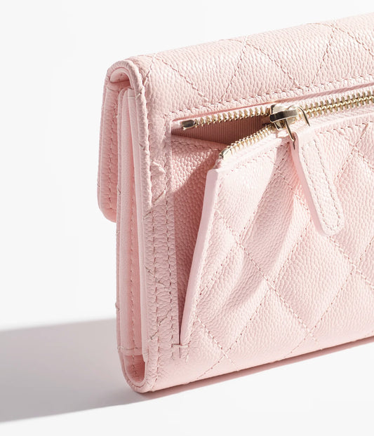 Chanel Classic Small Flap Wallet Grained Shiny Calfskin & Gold-Tone Metal - Light Pink