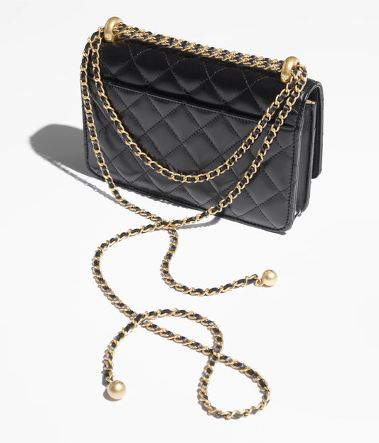 Chanel Wallet on Chain Shiny Calfskin & Gold-Tone Metal - Black