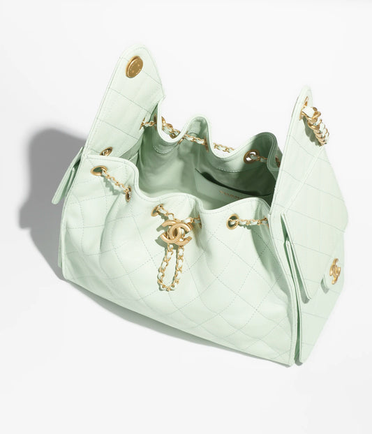 Chanel 25 Small Handbag Grained Calfskin & Gold-Tone Metal - Light Green