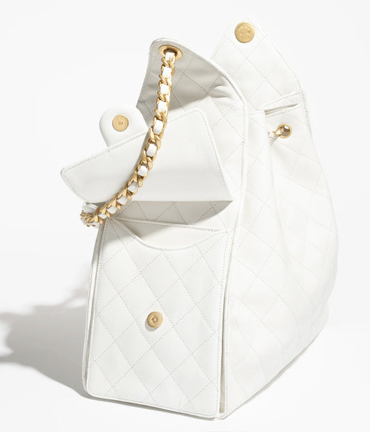 Chanel 25 Medium Handbag Grained Calfskin & Gold-Tone Metal - White