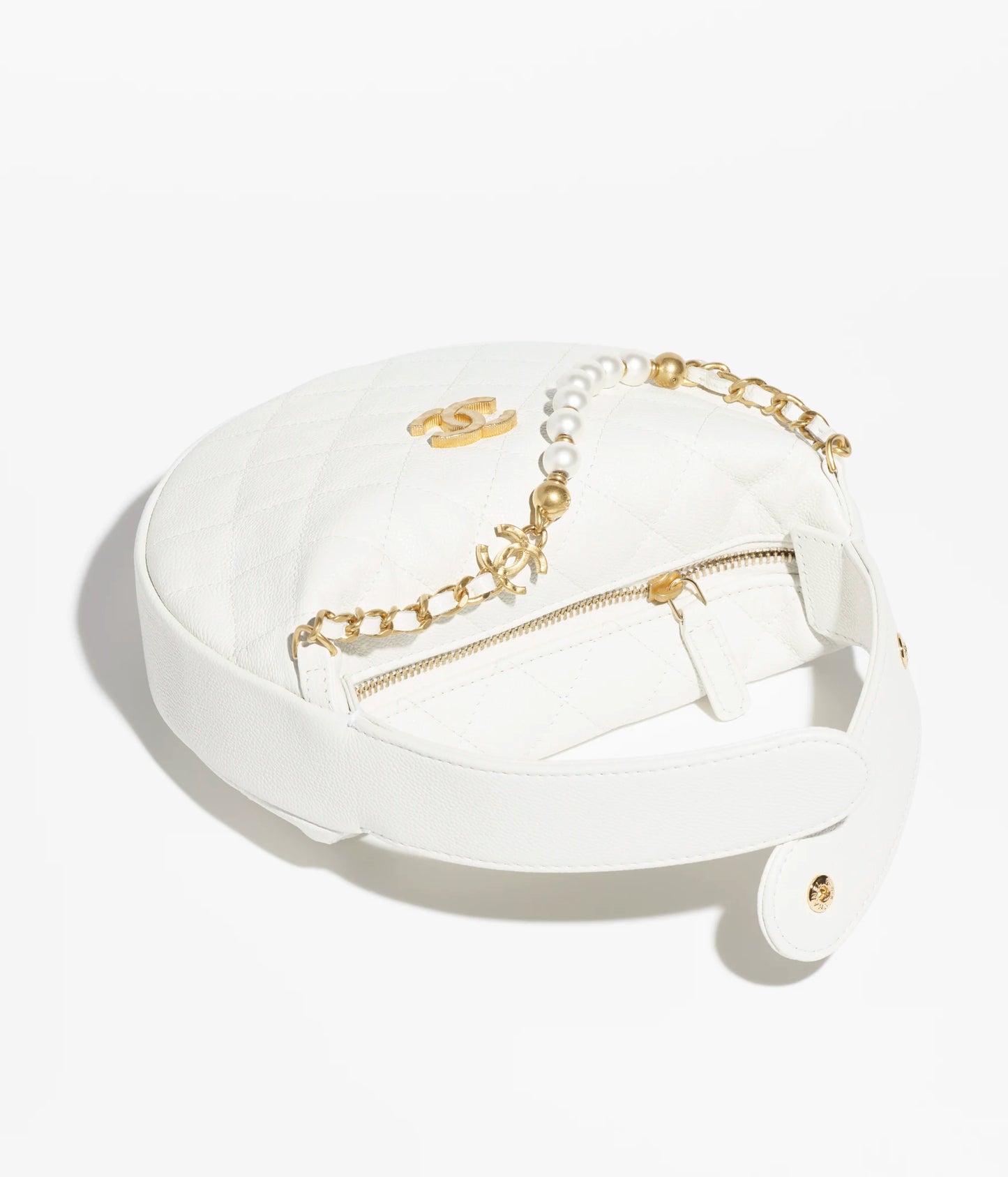 Chanel Pouch Grained Calfskin, Imitation Pearl & Gold-Tone Metal - White