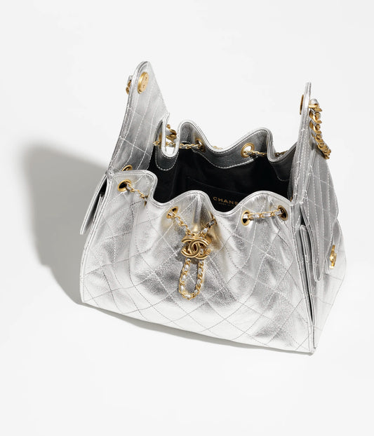 Chanel 25 Small Handbag Metallic Grained Calfskin & Gold Metal - Silvery