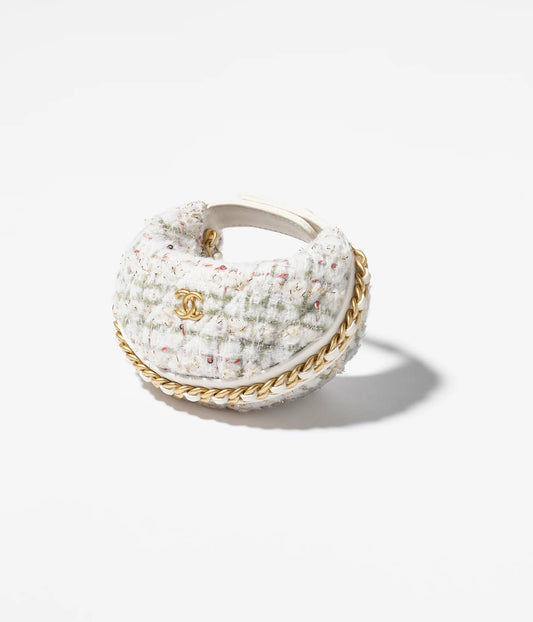 Chanel Mini Pouch Wool Tweed & Gold-Tone Metal - Ecru, Khaki, Gold & Red