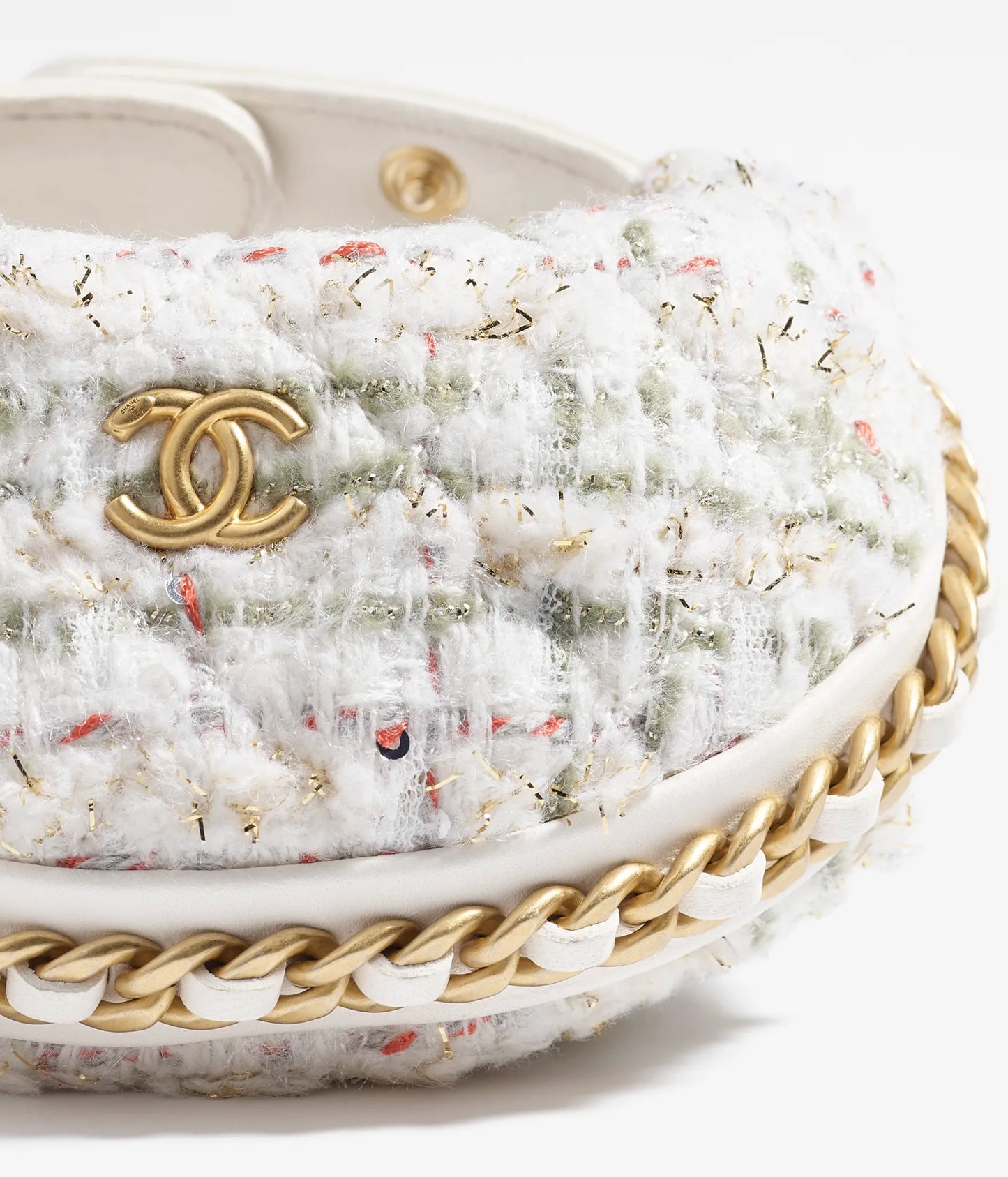 Chanel Mini Pouch Wool Tweed & Gold-Tone Metal - Ecru, Khaki, Gold & Red