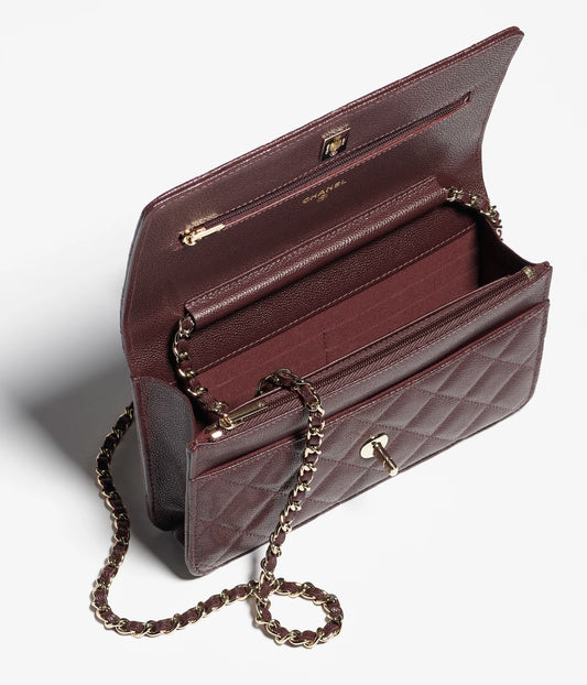 Chanel Classic Wallet On Chain Grained Shiny Calfskin & Gold-Tone Metal - Dark Brown