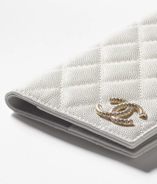 Chanel Passport Holder Grained Shiny Calfskin & Gold-Tone Metal - Light Grey