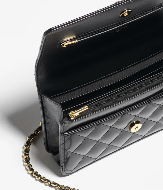 Chanel Wallet On Chain Shiny Lambskin & Gold-Tone Metal - Black