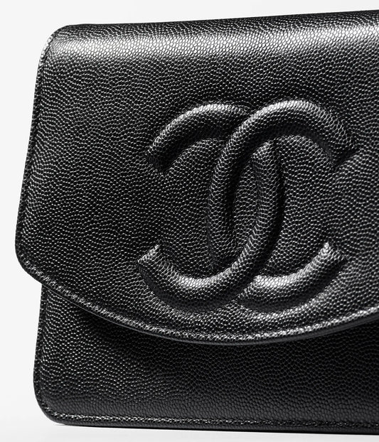 Chanel Wallet On Chain Grained Shiny Calfskin & Gold-Tone Metal - Black