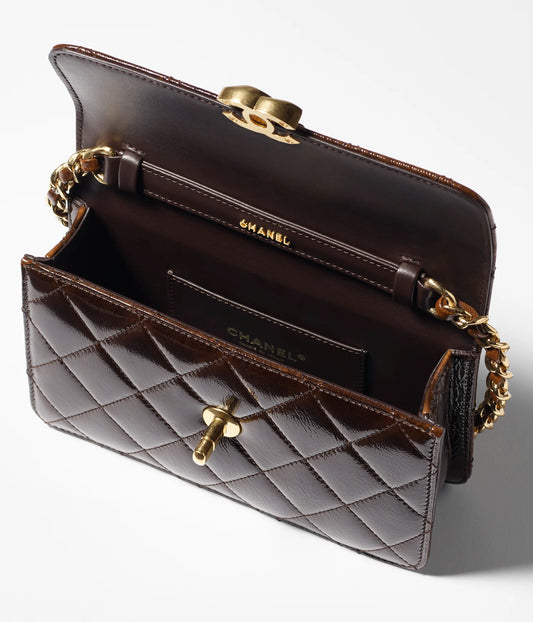 Chanel Mini Flap Bag Patent Lambskin & Gold-Tone Metal - Dark Brown