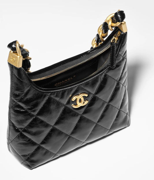 Chanel Small Hobo Bag Shiny Lambskin & Gold-Tone Metal - Black
