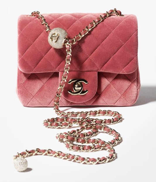 Chanel Mini Flap Bag Velvet, Diamanté & Gold-Tone Metal - Burgundy