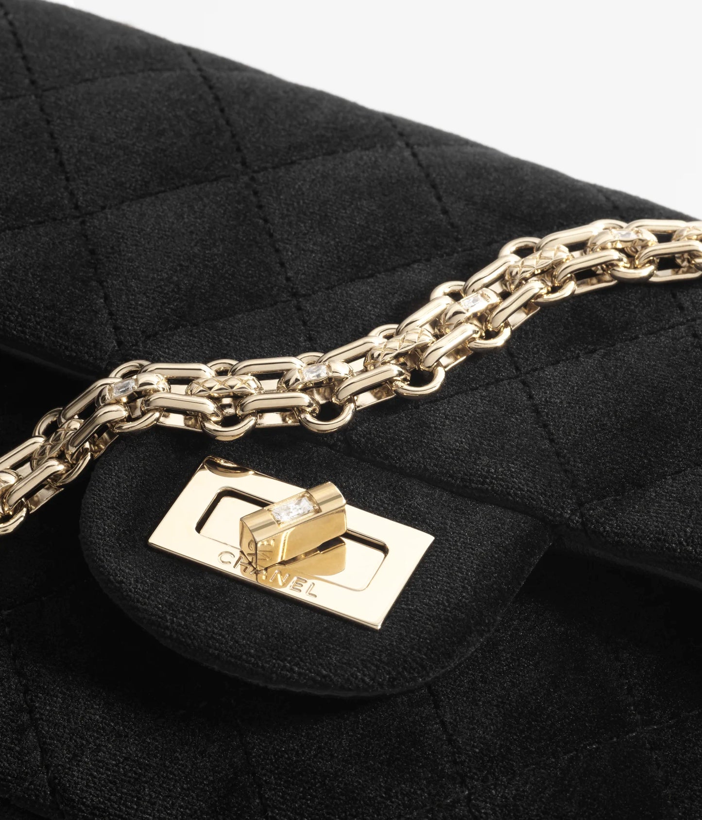 Chanel Mini 2.55 Handbag Velvet, Diamanté & Gold-Tone Metal Black & Crystal