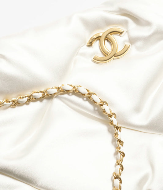 Chanel Large Pouch Bag Satin & Gold-Tone Metal Ecru