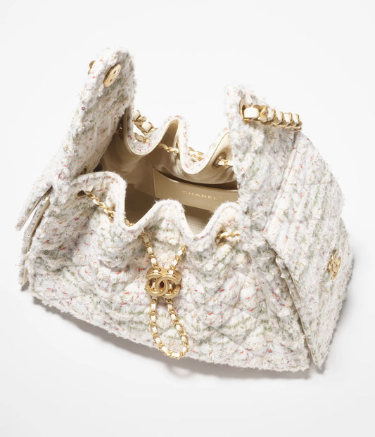 Chanel 25 Small Handbag Wool Tweed & Gold-Tone Metal - Ecru, Khaki, Gold & Red