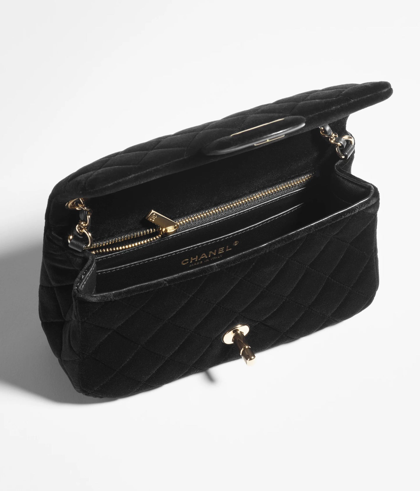 Chanel Mini Flap Bag Velvet, Diamanté & Gold-Tone Metal - Black