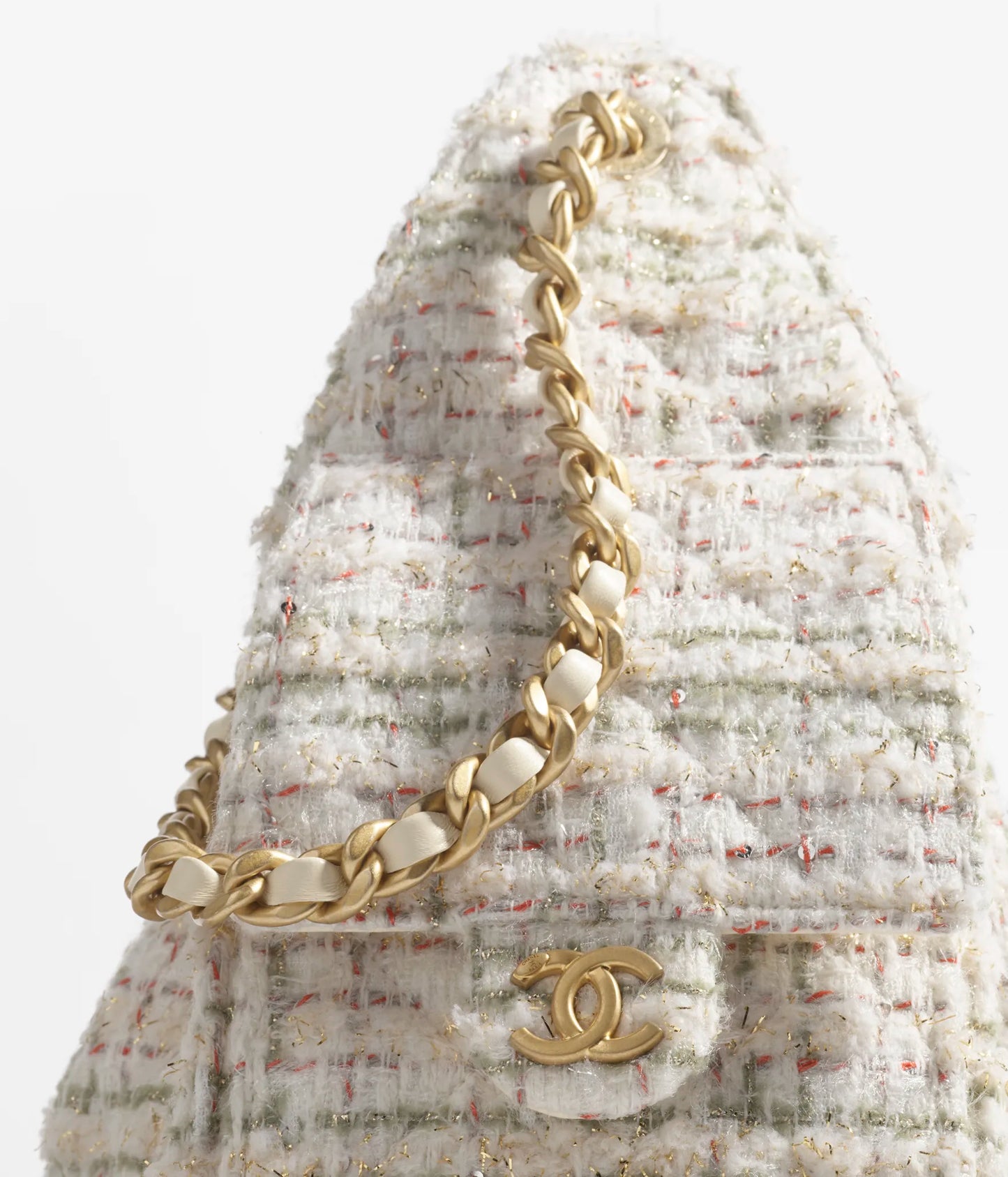 Chanel 25 Small Handbag Wool Tweed & Gold-Tone Metal - Ecru, Khaki, Gold & Red