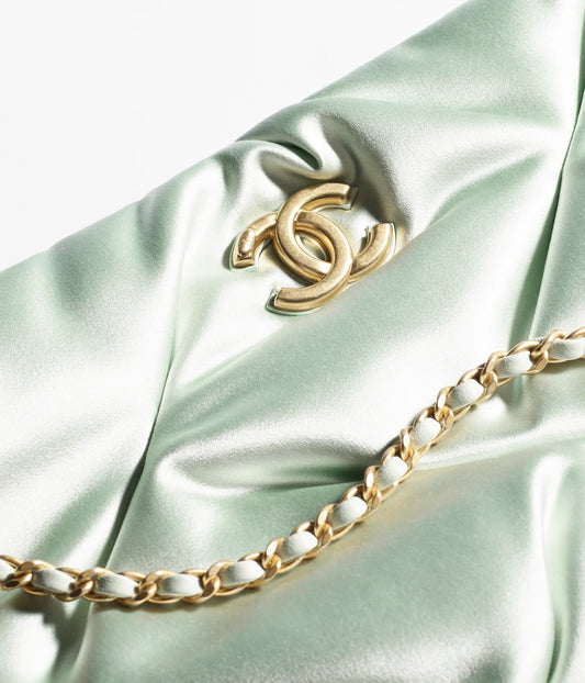 Chanel Large Pouch Bag Satin & Gold-Tone Metal - Light Green