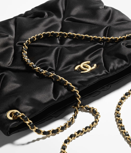 Chanel Large Pouch Bag Satin & Gold-Tone Metal - Black