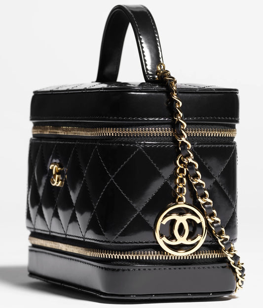 Chanel Long Vanity With Chain Shiny Calfskin & Gold-Tone Metal Black