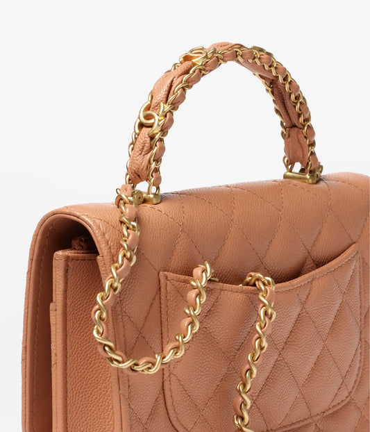 Chanel Wallet On Chain Grained Shiny Calfskin & Gold-Tone Metal - Camel