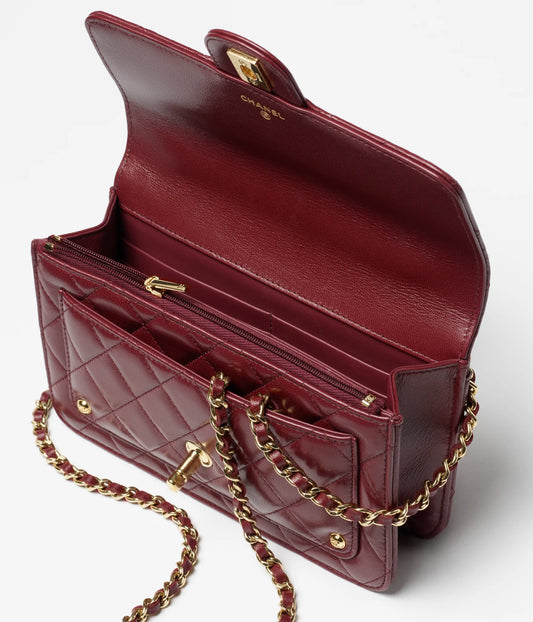 Chanel Wallet On Chain Shiny Lambskin & Gold-Tone Metal - Burgundy