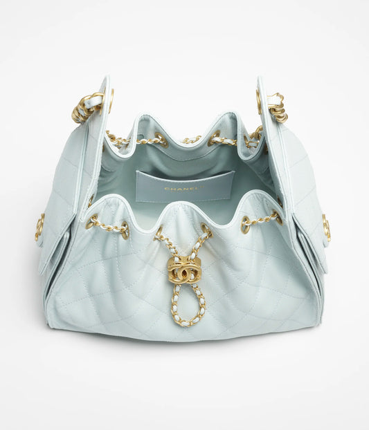 Chanel 25 Small Handbag Grained Calfskin & Gold-Tone Metal - Light Blue