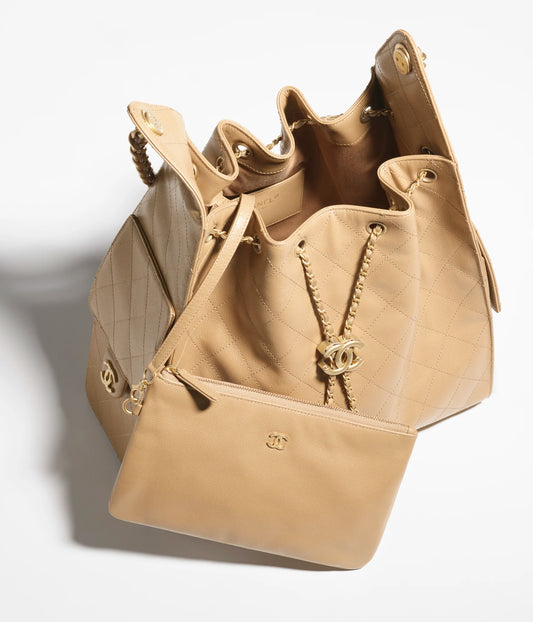 Chanel 25 Medium Handbag Grained Calfskin & Gold-Tone Metal - Dark Beige