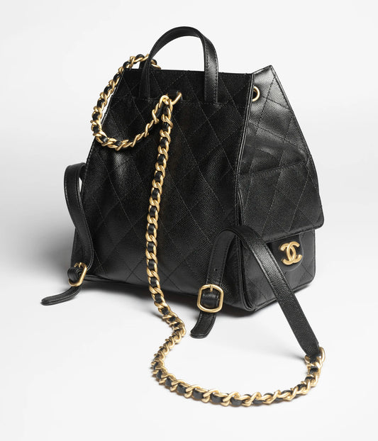 Chanel 25 Medium Backpack Grained Calfskin & Gold-Tone Metal - Black
