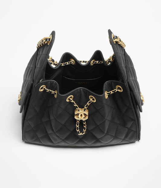 Chanel 25 Small Handbag Canvas & Gold-Tone Metal - Black
