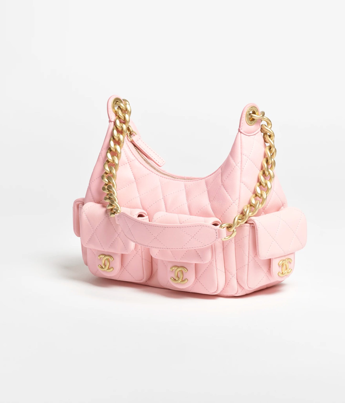 Chanel Large Hobo Bag Shiny Lambskin & Gold-Tone Metal - Light Pink