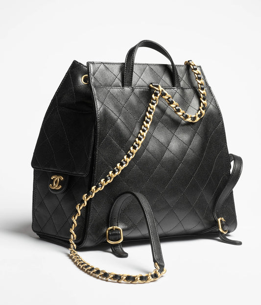 Chanel 25 Large Backpack Grained Calfskin & Gold-Tone Metal - Black