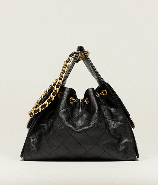 Chanel 25 Small Handbag Grained Calfskin & Gold-Tone Metal - Black