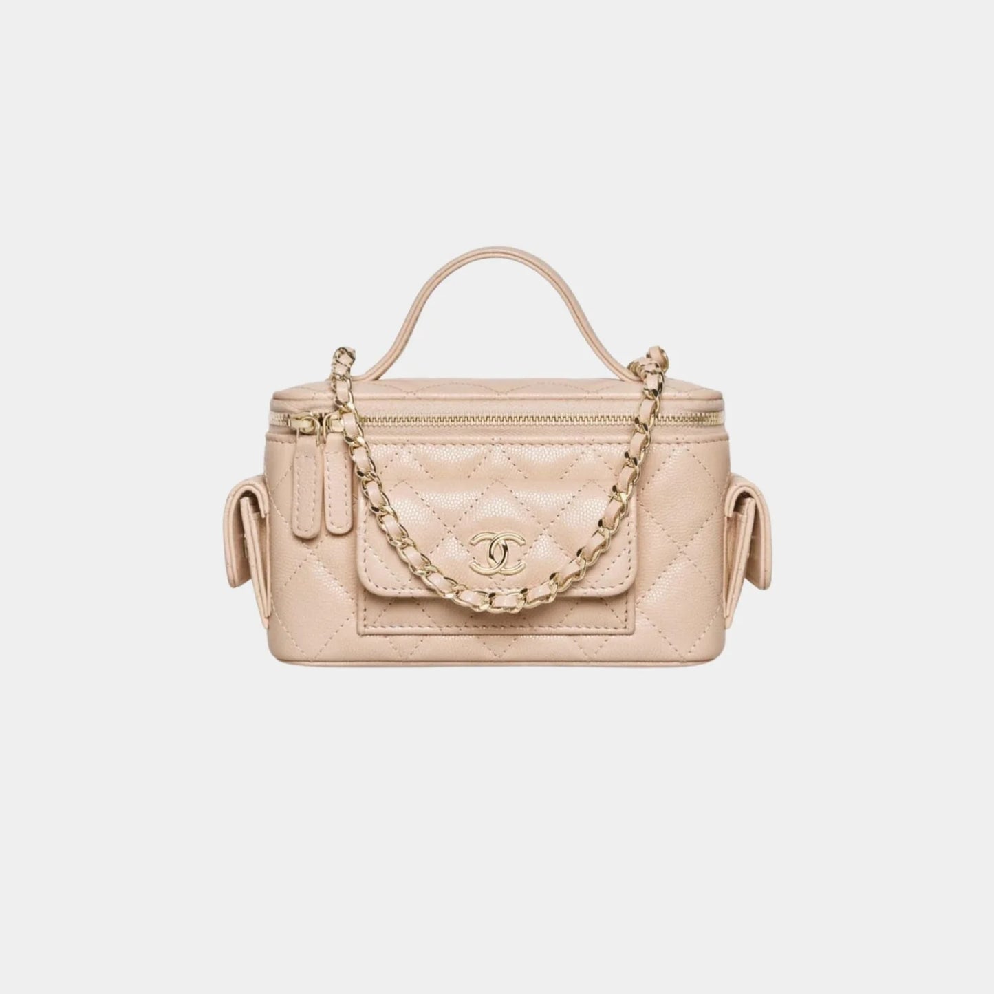 Chanel Vanity with Chain in Grained Shiny Calfskin and Gold Tone - Beige