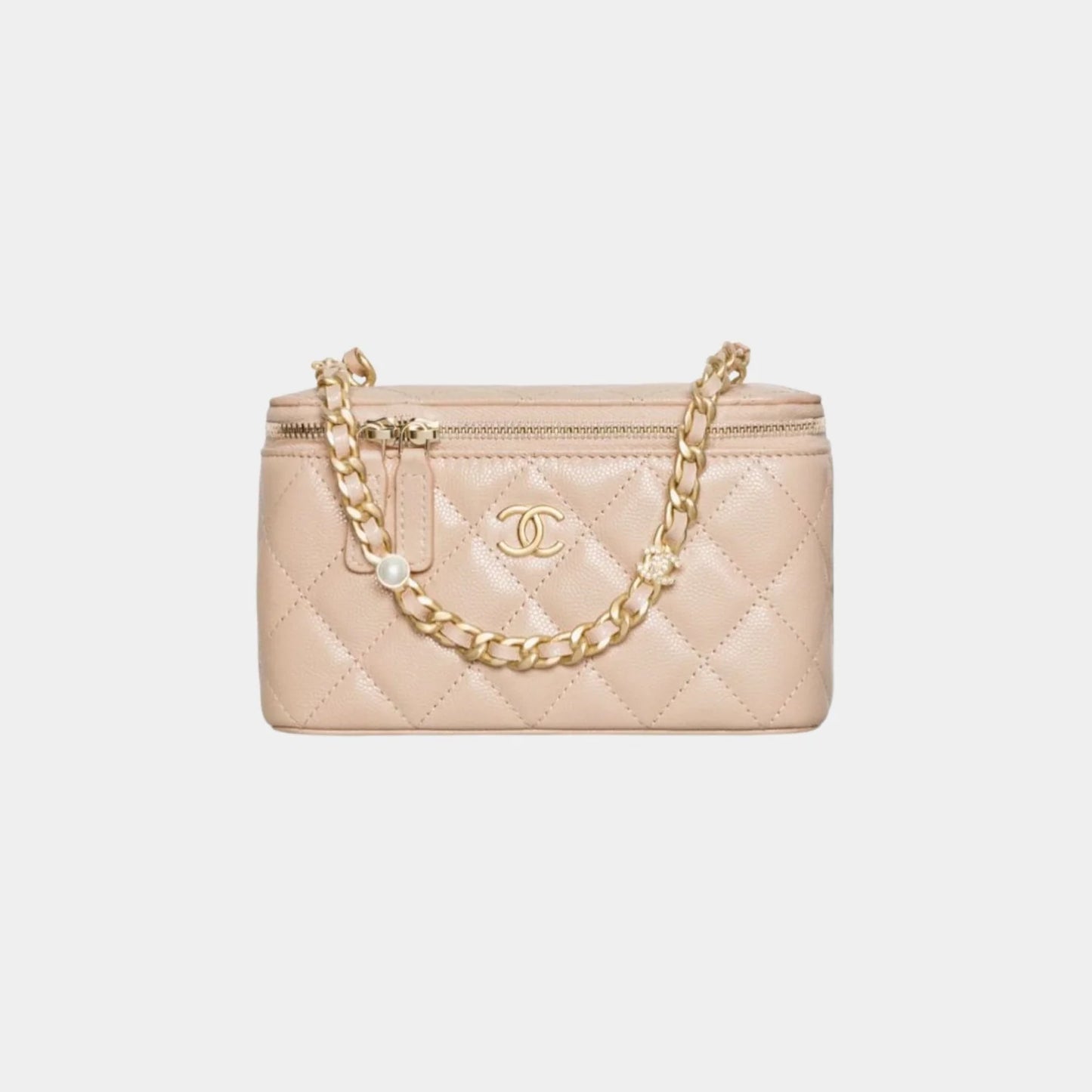 Chanel Vanity with Gold-Tone Chain in Grained Shiny Calfskin - Beige
